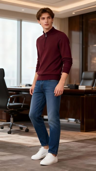 Zip-up polo shirt, Merino wool, Regular fit
