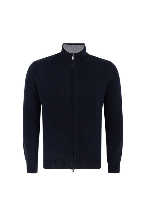 Zip-up cardigan, lambswool, jersey knit, regular fit.