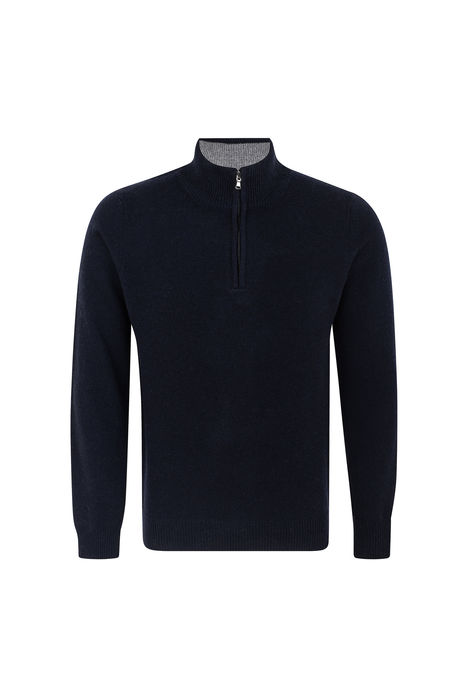 Polo com Fecho em Lambswool, Malha Jersey, Regular Fit